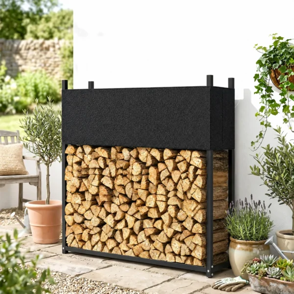 Kaminhoutrek 106 X 25 X 113 Cm Brandhoutrek Met 600D Oxford hoes Stalen Frame Tot 250 Kg Zwart