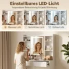 Kaptafel Met Spiegel En LED verlichting, Kaptafel Met 2 Lades, Open Vakken En 8 Haken, Wit