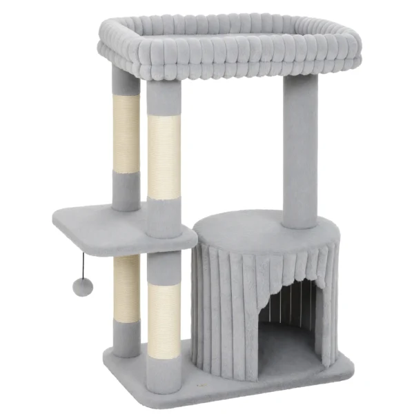 Kattenboom, 93 Cm 3 traps Krabpaal Met Sisal Krabstammen, Knuffelhol, Groot Ligoppervlak, Platform, Tot 6 Kg