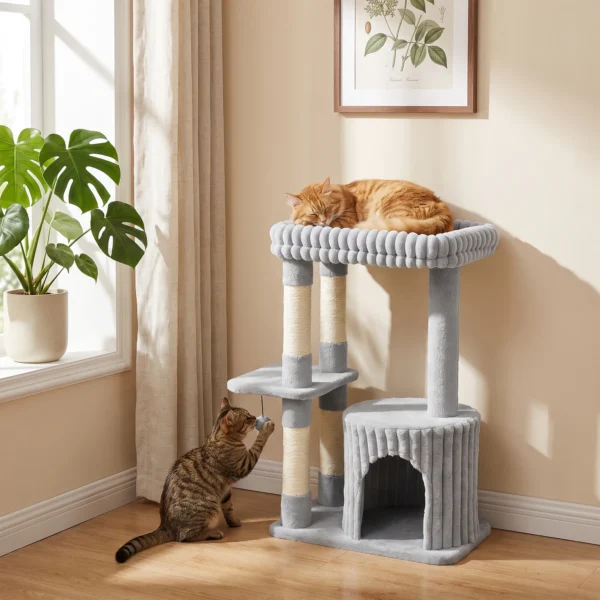 Kattenboom, 93 Cm 3 traps Krabpaal Met Sisal Krabstammen, Knuffelhol, Groot Ligoppervlak, Platform, Tot 6 Kg