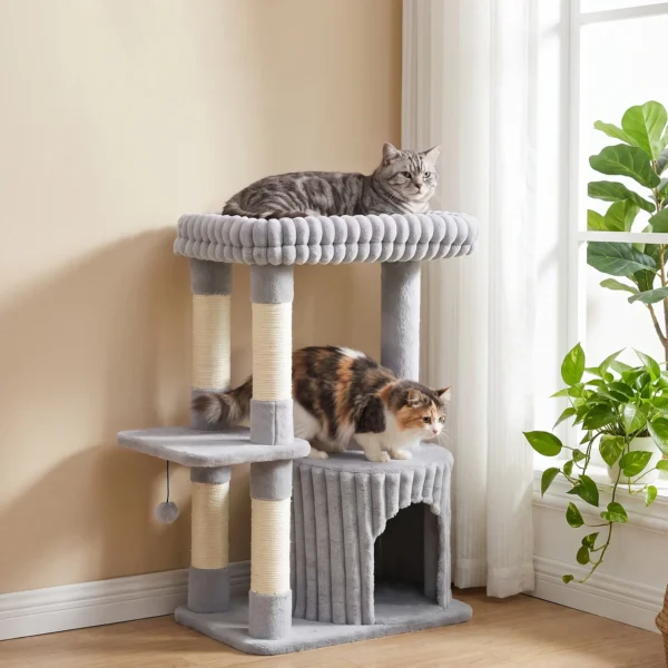 Kattenboom, 93 Cm 3 traps Krabpaal Met Sisal Krabstammen, Knuffelhol, Groot Ligoppervlak, Platform, Tot 6 Kg