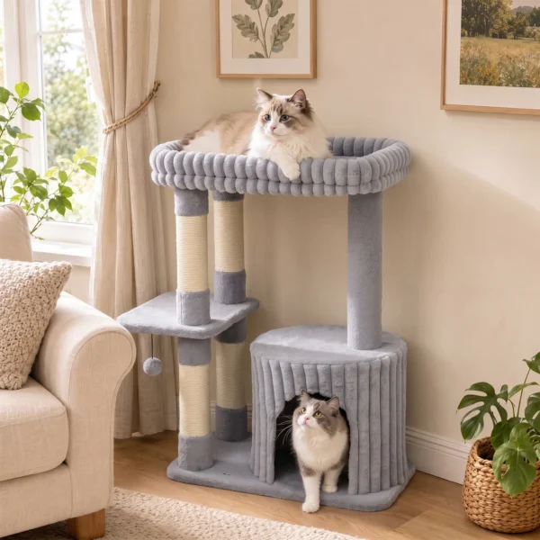 Kattenboom, 93 Cm 3 traps Krabpaal Met Sisal Krabstammen, Knuffelhol, Groot Ligoppervlak, Platform, Tot 6 Kg