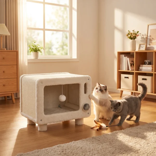 Kattenhuis In TV ontwerp, Kattenhol Met Hangmat En Speelbal, Sisal Krabmat, Voor Katten Tot 7 Kg 50 X 33 X 42 Cm