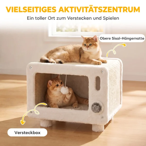 Kattenhuis In TV ontwerp, Kattenhol Met Hangmat En Speelbal, Sisal Krabmat, Voor Katten Tot 7 Kg 50 X 33 X 42 Cm
