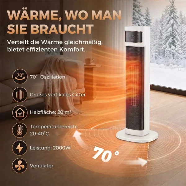 Keramische Verwarming, 2.000 W, 4 Modi, Thermostaat, Afstandsbediening, Energiebesparend