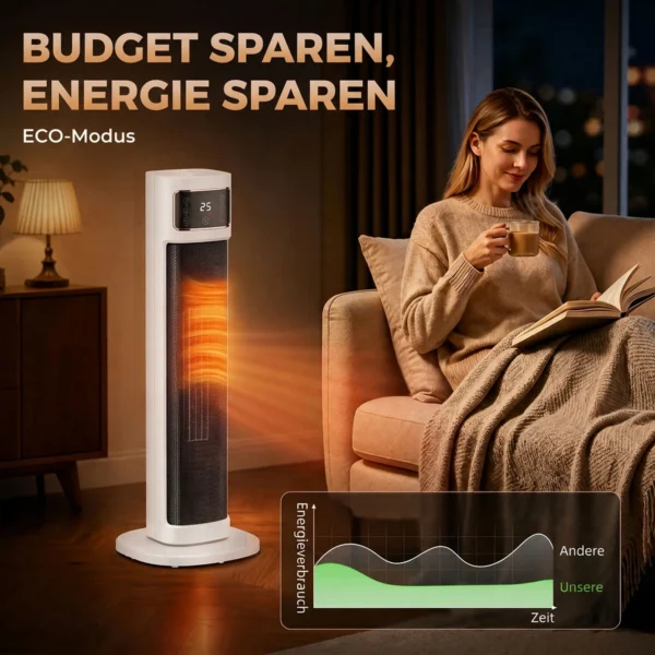Keramische Verwarming, 2.000 W, 4 Modi, Thermostaat, Afstandsbediening, Energiebesparend
