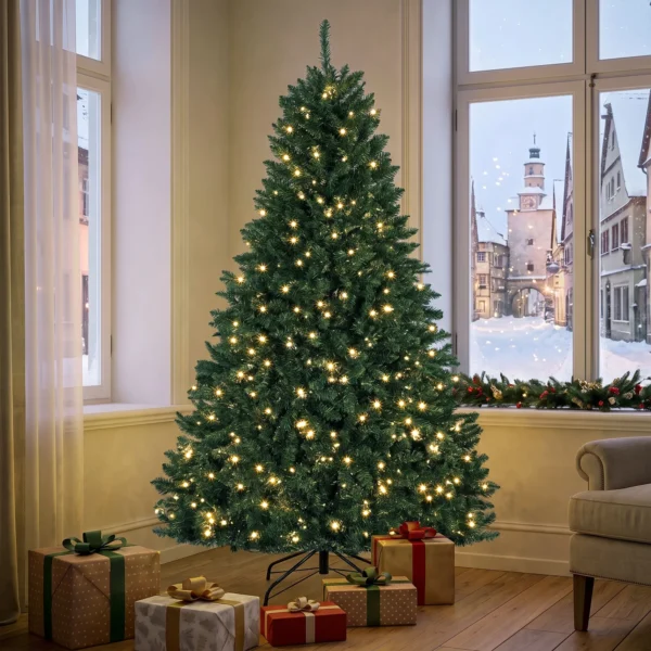 Kerstboom, 550 Warmwitte LED's, 1494 Takken, Brandvertragend, Kunststof/Metaal, 180 X 112 Cm, Groen