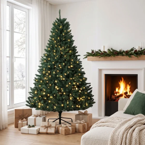 Kerstboom, 550 Warmwitte LED's, 1494 Takken, Brandvertragend, Kunststof/Metaal, 180 X 112 Cm, Groen