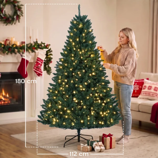 Kerstboom, 550 Warmwitte LED's, 1494 Takken, Brandvertragend, Kunststof/Metaal, 180 X 112 Cm, Groen