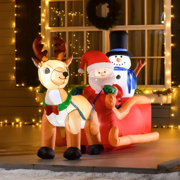 Kerstdecoratie Opblaasbare Kerstman Buiten Kerstdecoratie, Slee, Incl. Blazer, 1,8 M, Rood + Bruin