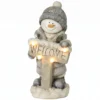 Kerstdecoratie Sneeuwpop Figuur, Verlichte Kerststandbeeld Gemaakt Van MGO Met Welkom bord, LEDs En Dag timer