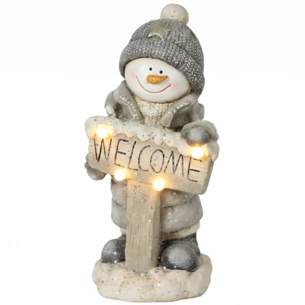 Kerstdecoratie Sneeuwpop Figuur, Verlichte Kerststandbeeld Gemaakt Van MGO Met Welkom bord, LEDs En Dag timer