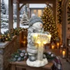 Kerstdecoratie Sneeuwpop Figuur, Verlichte Kerststandbeeld Gemaakt Van MGO Met Welkom bord, LEDs En Dag timer