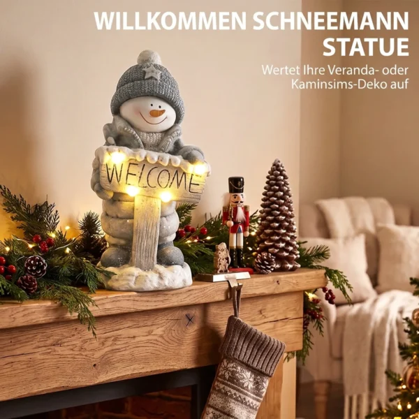 Kerstdecoratie Sneeuwpop Figuur, Verlichte Kerststandbeeld Gemaakt Van MGO Met Welkom bord, LEDs En Dag timer