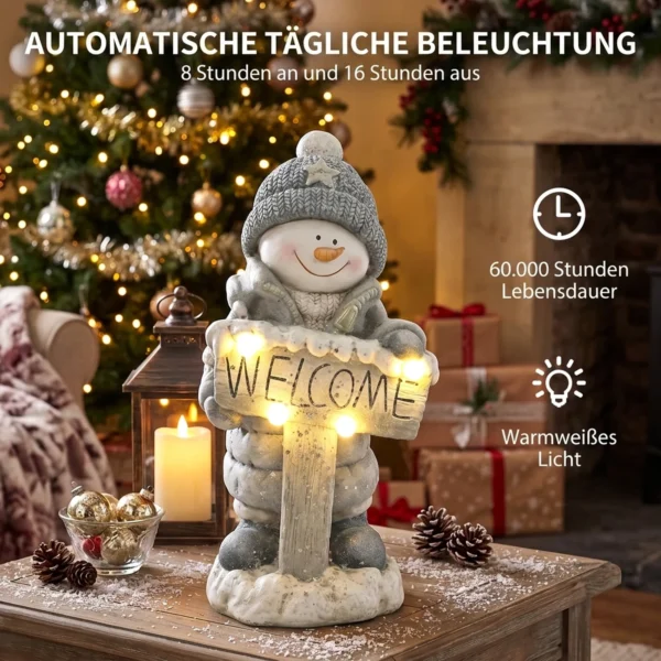 Kerstdecoratie Sneeuwpop Figuur, Verlichte Kerststandbeeld Gemaakt Van MGO Met Welkom bord, LEDs En Dag timer