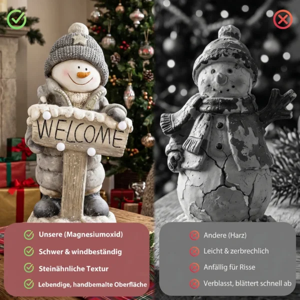 Kerstdecoratie Sneeuwpop Figuur, Verlichte Kerststandbeeld Gemaakt Van MGO Met Welkom bord, LEDs En Dag timer