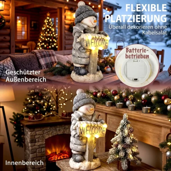 Kerstdecoratie Sneeuwpop Figuur, Verlichte Kerststandbeeld Gemaakt Van MGO Met Welkom bord, LEDs En Dag timer