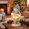 Kerstdecoratie Sneeuwpop Figuur, Verlichte Kerststandbeeld Gemaakt Van MGO Met Welkom bord, LEDs En Dag timer