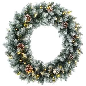 Kerstkrans 60 Cm Verlicht Deurkrans Met 50 LEDs Dennenappels Kunstmatige Sneeuw Voor Kerstmis Advent Voordeur