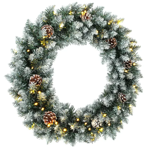 Kerstkrans 60 Cm Verlicht Deurkrans Met 50 LEDs Dennenappels Kunstmatige Sneeuw Voor Kerstmis Advent Voordeur