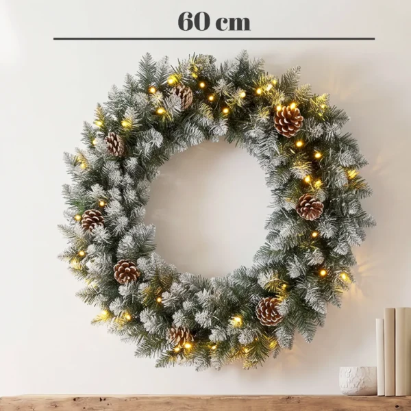 Kerstkrans 60 Cm Verlicht Deurkrans Met 50 LEDs Dennenappels Kunstmatige Sneeuw Voor Kerstmis Advent Voordeur