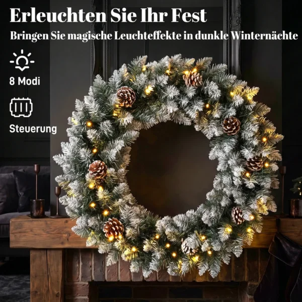 Kerstkrans 60 Cm Verlicht Deurkrans Met 50 LEDs Dennenappels Kunstmatige Sneeuw Voor Kerstmis Advent Voordeur