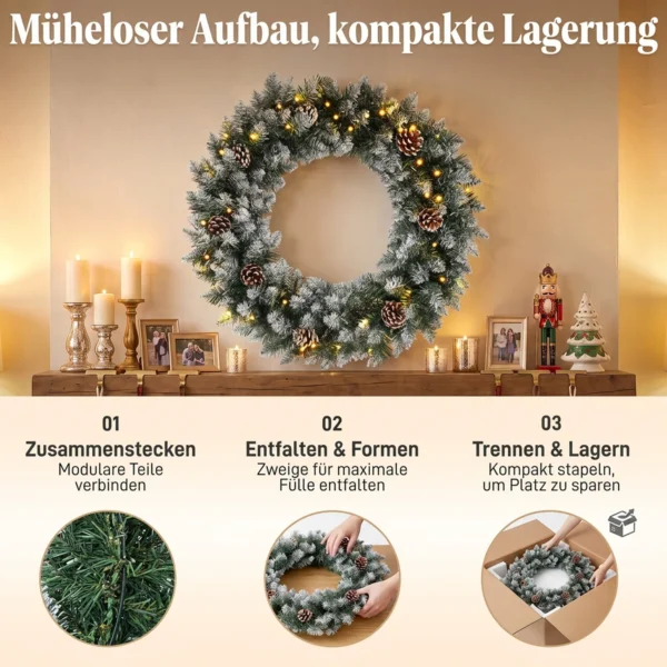 Kerstkrans 60 Cm Verlicht Deurkrans Met 50 LEDs Dennenappels Kunstmatige Sneeuw Voor Kerstmis Advent Voordeur