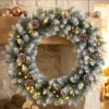 Kerstkrans 60 Cm Verlicht Deurkrans Met 50 LEDs Dennenappels Kunstmatige Sneeuw Voor Kerstmis Advent Voordeur