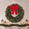 Kerstkrans 61 Cm Deurkrans Met Crestwood Sparren Design, Strik, 50 LEDs, 140 Takpunten, 8 Verlichtingsmodi