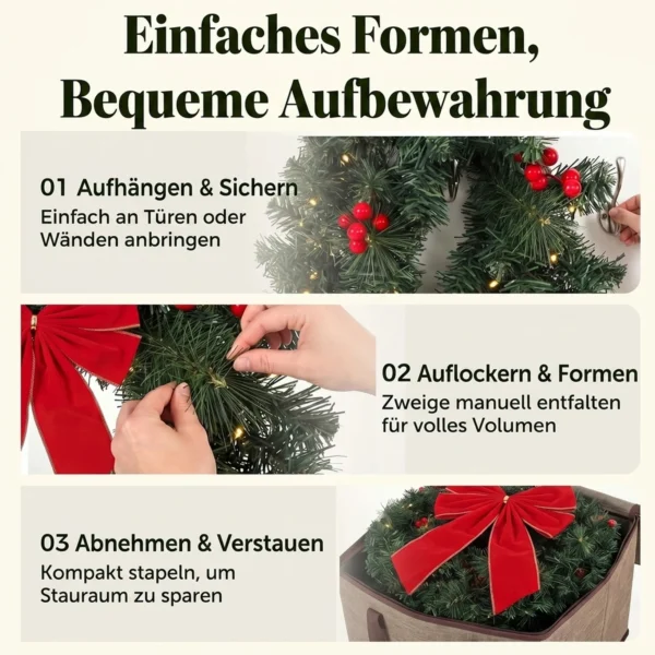 Kerstkrans 61 Cm Deurkrans Met Crestwood Sparren Design, Strik, 50 LEDs, 140 Takpunten, 8 Verlichtingsmodi