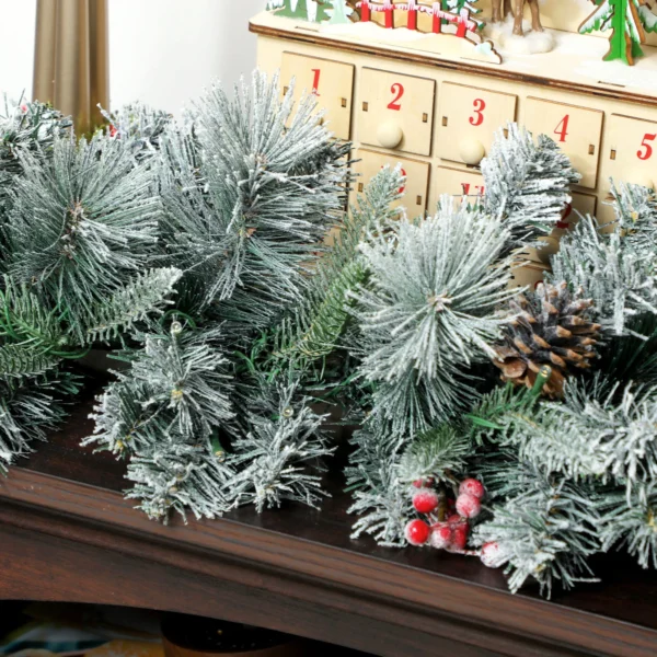 Kerstkrans Met 216 Besneeuwde Takken, 50 LED lampjes, Ø25x180 Cm, Groen & Wit