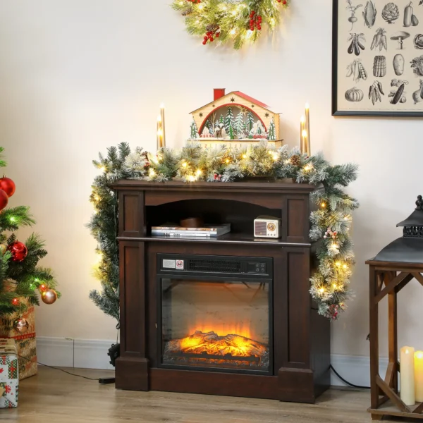 Kerstkrans Met 216 Besneeuwde Takken, 50 LED lampjes, Ø25x180 Cm, Groen & Wit