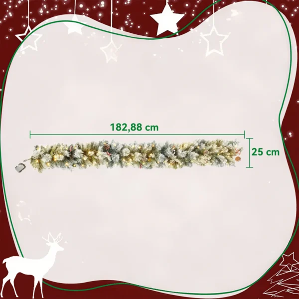 Kerstkrans Met 216 Besneeuwde Takken, 50 LED lampjes, Ø25x180 Cm, Groen & Wit