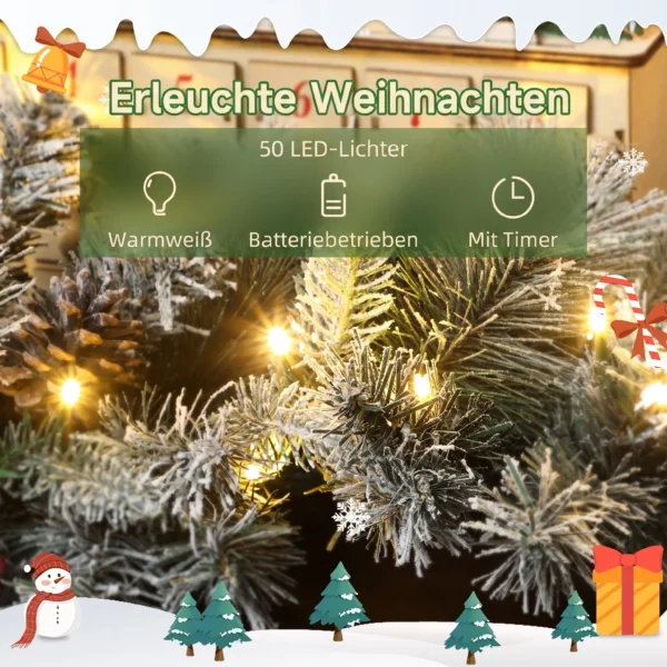 Kerstkrans Met 216 Besneeuwde Takken, 50 LED lampjes, Ø25x180 Cm, Groen & Wit