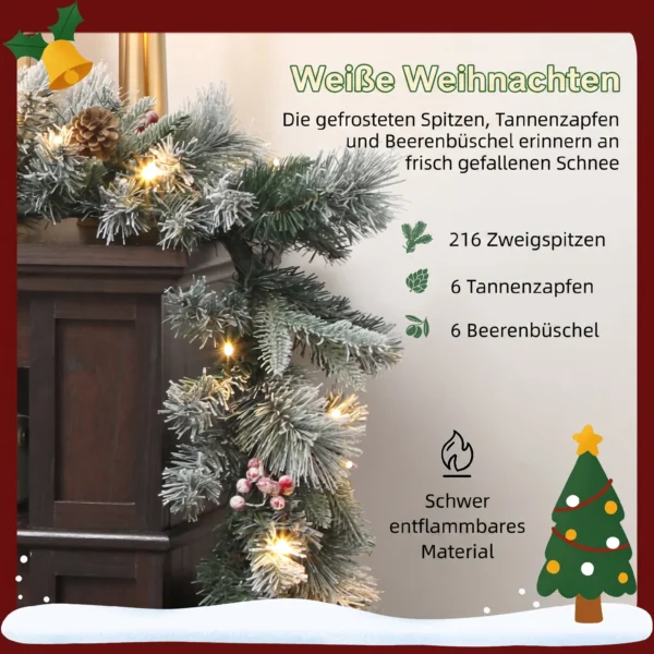 Kerstkrans Met 216 Besneeuwde Takken, 50 LED lampjes, Ø25x180 Cm, Groen & Wit