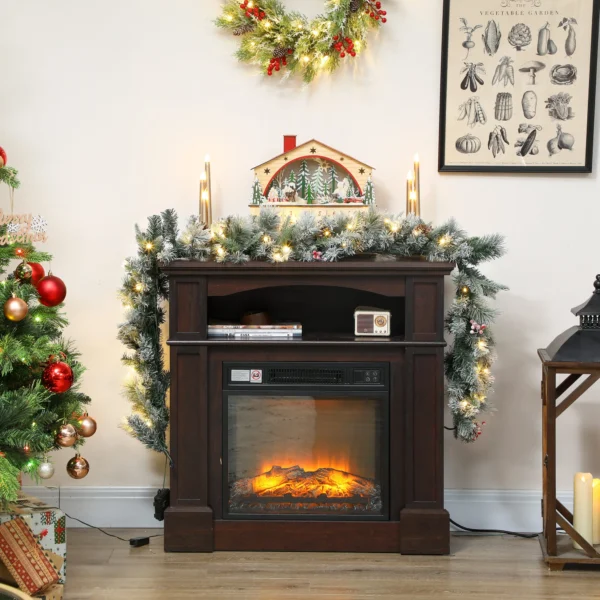 Kerstkrans Met 216 Besneeuwde Takken, 50 LED lampjes, Ø25x180 Cm, Groen & Wit