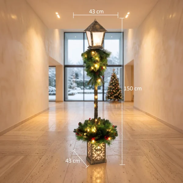 Kerststraatlantaarn Met 50 Warmwitte LED's, Buitenlantaarn Met 159 PVC takpunten En Rode Bessen