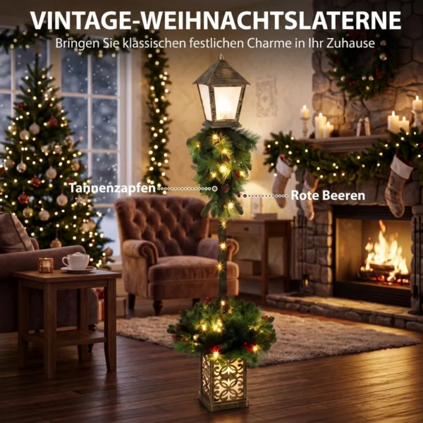 Kerststraatlantaarn Met 50 Warmwitte LED's, Buitenlantaarn Met 159 PVC takpunten En Rode Bessen