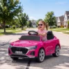 Kinder Elektroauto 12V Kinderauto Met Afstandsbediening 2 Motor Zachte Start 4 Wiel Ophanging LED Koplampen Claxon Muziek
