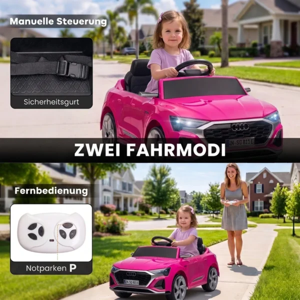 Kinder Elektroauto 12V Kinderauto Met Afstandsbediening 2 Motor Zachte Start 4 Wiel Ophanging LED Koplampen Claxon Muziek