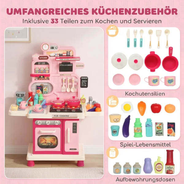 Kinderkeuken Kinder 33 delig Speelkeuken Accessoires Met Licht, Geluid, Opslagruimte, Speelgoedspoelbak, Fornuis En Oven 3 6 Jaar