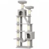 Krabpaal 204 Cm Kattenboom Met Grotten Ladder Meerdere Verdiepingen Kattenkrabpaal Voor 1 3 Katten Tot 6 Kg Lichtgrijs