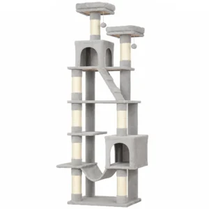 Krabpaal 204 Cm Kattenboom Met Grotten Ladder Meerdere Verdiepingen Kattenkrabpaal Voor 1 3 Katten Tot 6 Kg Lichtgrijs