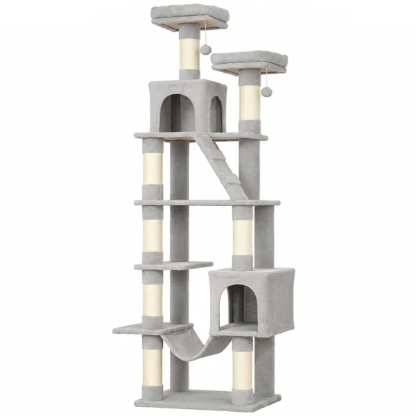 Krabpaal 204 Cm Kattenboom Met Grotten Ladder Meerdere Verdiepingen Kattenkrabpaal Voor 1 3 Katten Tot 6 Kg Lichtgrijs