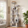 Krabpaal 204 Cm Kattenboom Met Grotten Ladder Meerdere Verdiepingen Kattenkrabpaal Voor 1 3 Katten Tot 6 Kg Lichtgrijs
