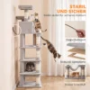 Krabpaal 204 Cm Kattenboom Met Grotten Ladder Meerdere Verdiepingen Kattenkrabpaal Voor 1 3 Katten Tot 6 Kg Lichtgrijs