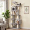 Krabpaal 204 Cm Kattenboom Met Grotten Ladder Meerdere Verdiepingen Kattenkrabpaal Voor 1 3 Katten Tot 6 Kg Lichtgrijs