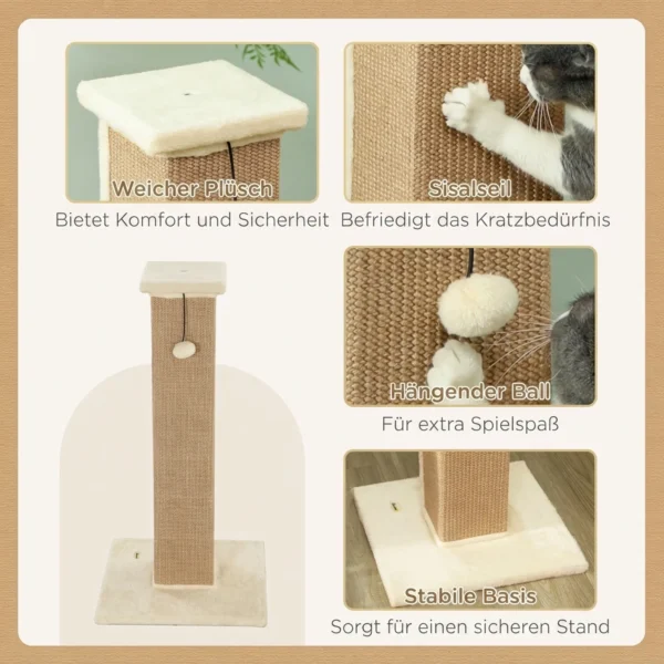 Krabpaal Kattenboom, Incl. Speelbal, Pluche, Jute, 41 Cm X 41 Cm X 81 Cm, Beige