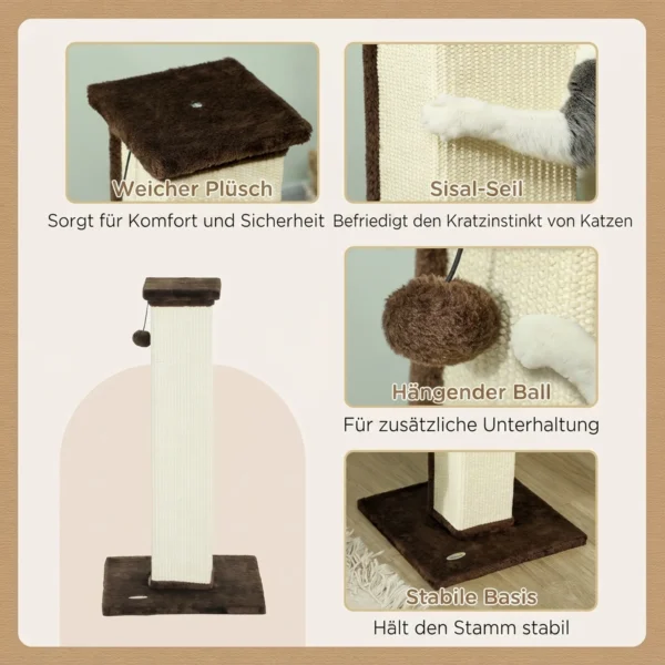 Krabpaal Kattenboom, Incl. Speelbal, Pluche, Sisal, 41 Cm X 41 Cm X 81 Cm, Crème + Bruin