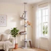Krabpaal Plafondhoog 230 260 Cm Verstelbare Kattenboom Met 5 Verdiepingen 3 Dikke Sisal krabstammen, Sisal krabplank